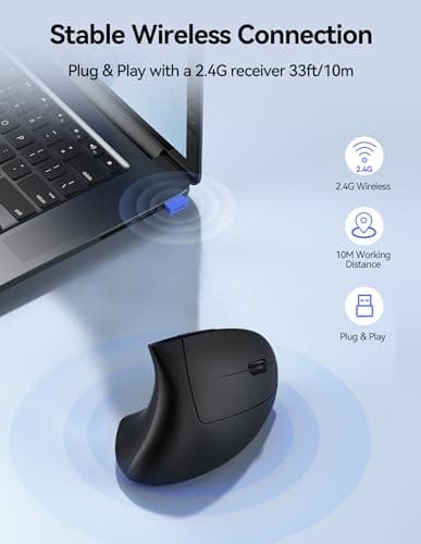 TECKNET Ergonomic Mouse Wireless, Rechargeable Mouse Wireless Silent for Carpal Tunnel Right Hand, 2.4GHz USB Vertical Mouse Wireless for Laptop, 5 Adjustable 4800 DPI, Computer, MacBook, Desktop