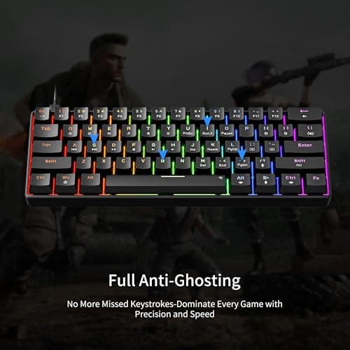 Newmen GM611 Mechanical Keyboard,Rainbow LED Backlit Gaming Wired Keyboards Compact Mini 61 Keys Portable 60 Percent Mechanical Keyboard with Black Keycaps,for Windows Laptop PC Linear Red Switches