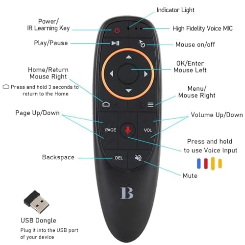 BL Air Mouse Remote Control, Voice Remote 2.4G RF Wireless Remote Control with 6-Axis Gyroscope IR Learning, USB Air Mouse Remote for PC Smart TV Android TV Box HTPC Laptop Projector Android Windows