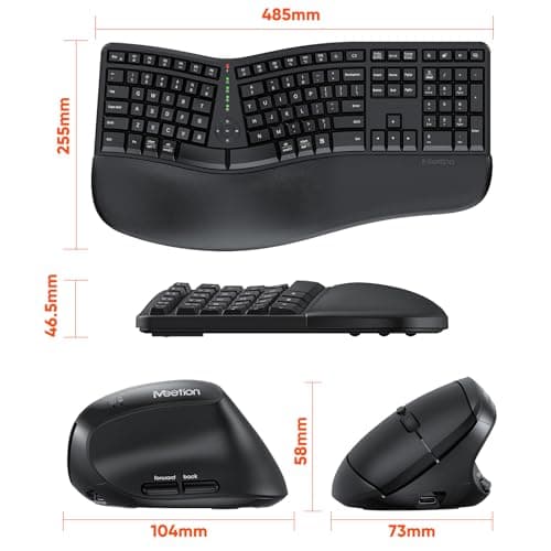 MEETION Ergonomic Wireless Keyboard and Mouse, Ergo Keyboard with Vertical Mouse, Split Cushioned Wrist Palm Rest, Natural Typing, Rechargeable, Full Size, Windows/Mac/Computer/Laptop, Black DirectorC
