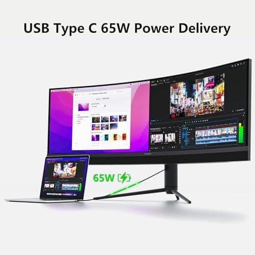 INNOCN 45C1R 45 Inch 5120 x 1440p Ultrawide Curved Gaming Monitor, R1500, HDR400, USB Type-C 90W Power Delivery, PIP/PBP, Built-in Speaker, Height Adjustable, Black