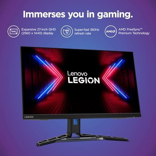 Lenovo Legion R27q-30 Gaming Monitor, 27” QHD Display, 180Hz, 0.5ms Response, AMD FreeSync Premium, Lift/Tilt/Pivot/Swivel Stand, HDMI 2.1 and DisplayPort 1.4, 350 nits, Raven Black