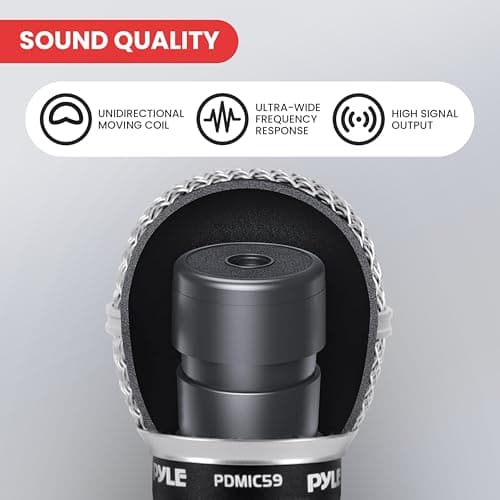 Pyle Professional Dynamic Vocal Microphone - Moving Coil Dynamic Cardioid Unidirectional Handheld Microphone with ON/OFF Switch Includes 15ft XLR Audio Cable to 1/4'' Audio Connection - PDMIC59