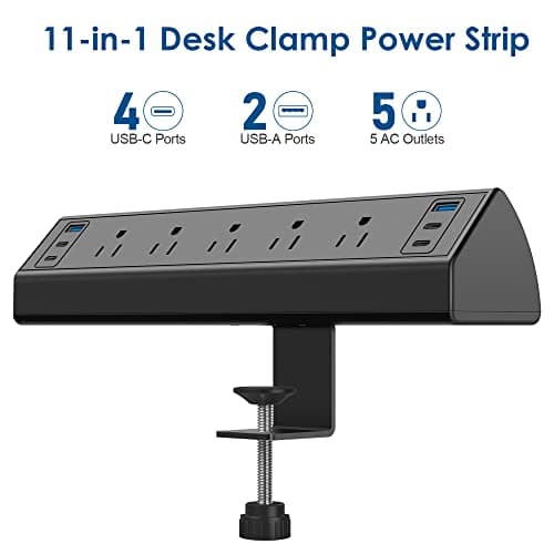 Desk Clamp Power Strip USB C,40W Total Fast Charging Station,4 PD 20W USB C Ports,Desk Edge Mount Power Strip 6 USB Ports 5 AC Outlets Surge Protector,Fit 1.96" Tabletop Edge,ETL Listed