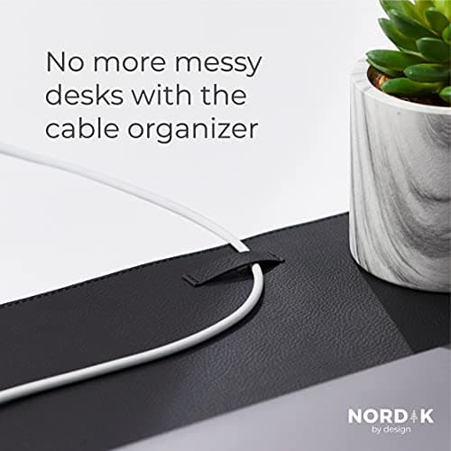 Nordik Leather Desk Mat Cable Organizer - Pebble Black 35 X 17 inch - Premium Mouse Mat - Felt Vegan Leather Desk Pad Protector - Desk Blotter Matt Keyboard - Large Desk Matt for Desktop Computer