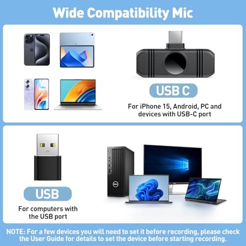Type C Wireless Lavalier Microphone for iPhone 15,Android and Laptop,Tablet,PC,Clip on Microphone with Noise Reduction for Video Recording,Vlog,Interviews,Live Streaming,Podcast,TikTok,YouTube 2 Pack
