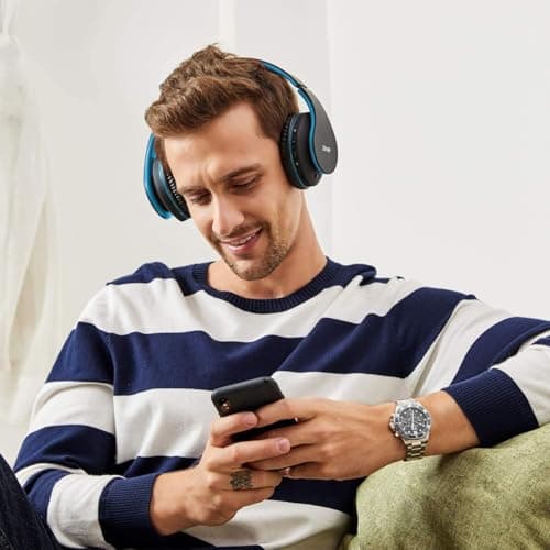 ZIHNIC Bluetooth Headphones Over-Ear, Foldable Wireless and Wired Stereo Headset Micro SD/TF, FM for Cell Phone,PC,Soft Earmuffs &Light Weight for Prolonged Wearing (Black/Blue)