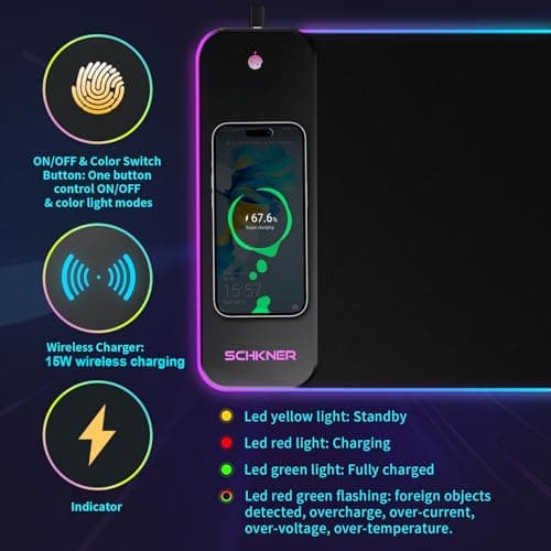 RGB Gaming Mouse Pad with Wireless Charging 15W, Large Desk Mat 800x300x4mm, 10 Light Modes Keyboard Pad with Non-Slip Rubber Base, Waterproof Mousepad for Gaming PC MacBook Laptop