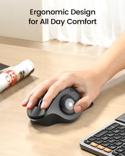 ProtoArc Wireless Trackball Mouse, EM01 NL Ergonomic Bluetooth Rollerball Thumb Rechargeable Computer Laptop Mouse, Adjustable Angle & 3 Device Connection for PC, Mac, Windows-Gray Ball