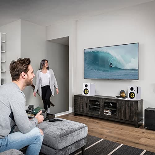 SW206 80W Active Dual-Mode Bookshelf Speakers, 4inch Studio Monitor and HiFi Mode, Optical Coaxial TRS Aux Bluetooth 5.0 USB with 24bit DAC, for Home Music System Turntable TV PC Desktop, White