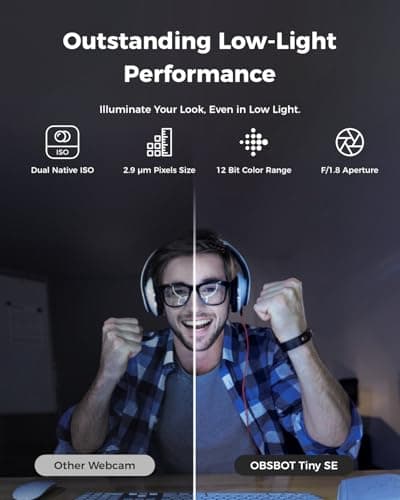 OBSBOT Tiny SE 1080P 100FPS Webcam for PC, AI Tracking PTZ Streaming Camera with 1/2.8" Sensor, Gesture Control, Dual ISO, Staggered HDR, Web Camera for Desktop Computer, Laptop, Meeting, Video Calls