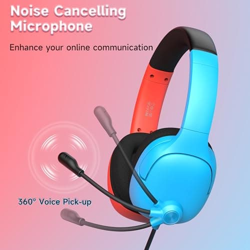 Gaming Headset for Nintendo Switch/Lite/OLED, Gaming Headphones with Mic for Nintendo Switch Fortnite/Sports (Red/Blue)