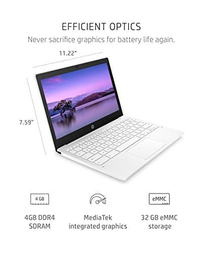 HP Chromebook 11-inch Laptop - Up to 15 Hour Battery Life - MediaTek - MT8183 - 4 GB RAM - 32 GB eMMC Storage - 11.6-inch HD Display - with Chrome OS™ - (11a-na0021nr, 2020 model, Snow White)