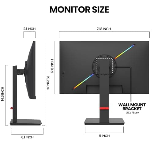 CRUA 24.5Inch Gaming Monitor 144Hz/165Hz, FHD(1920x1080P) 120% sRGB Computer Monitor, Height/Pivot/Swivel/Tilt Adjustable Vertical Monitor, Support FreeSync, DP,HDMI, Wall Mount (75mmX75mm)