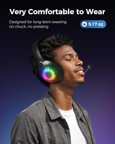 Stereo Gaming Headset, Wired Gaming Headphones Over Ear, Noise Cancelling Mic, 9 Colors Gradient RGB Ligh, Soft Memory Earmuffs for PC, Xbox One/Series PS5 PS4 Controllers, Nintendo (Black)