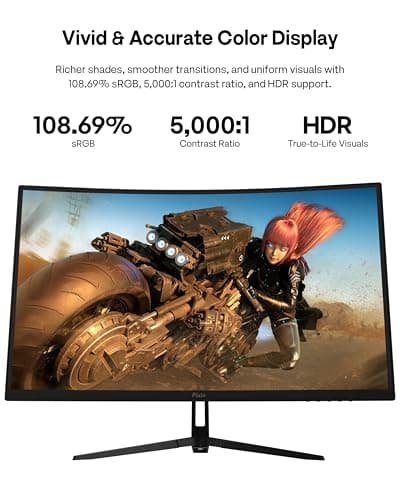 Pixio PXC278 Wave 27 inch 180Hz Refresh Rate QHD 1440p Resolution 1650R Curved Fast VA Panel 1ms GTG Response Time Adaptive Sync HDR Curved Gaming Monitor
