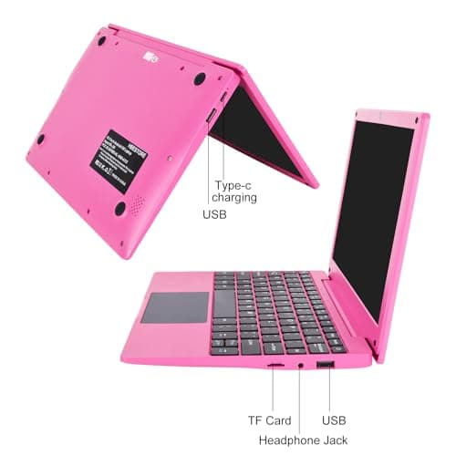 10.1Inch Laptop,Quad-Core Processor with Android 12.0 OS,2GB RAM,64GB EMMC,Built-in Camera, WiFi,USB Interface,Tpye-C Charging for Learning and Entertainment (Pink 2GB+64GB)