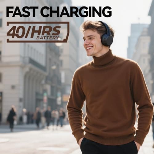 Hybrid Active Noise Cancelling Headphones, Wireless Over Ear Bluetooth Headphones with Mic, 40H Playtime, Hi-Res Audio, Deep Bass, Foldable Comfort Fit Ear Cups for Travel, Office, Home (Black)