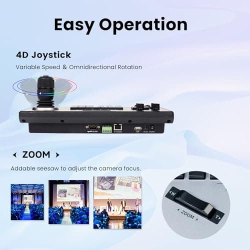 iuZee PTZ Camera Controller 4D Joystick PoE IP PTZ Keyboard Controller 5" LCD Screen Preview for Live Streaming Meeting Church Education, Support VISCA PELCO-P PELCO-D RS422 RS485 RS232 RJ45