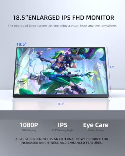 UPERFECT Portable Monitor 18.5 inch 120 Hz 100% sRGB 1080P Portable Screen for Laptop w/Smart Cover, VESA & Speakers, Frameless IPS HDR USB-C HDMI Port Gaming Monitor for Smart Phone, Tablet, MacBook
