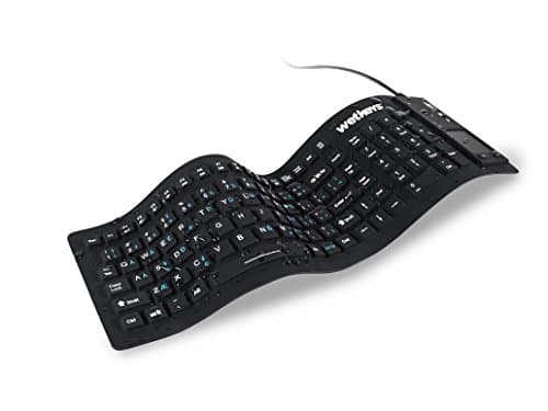 WetKeys "Flex Touch Full-Size Flexible Silicone Washable Keyboard with Touchpad and ON/Off Switch (USB) (Black) | KBWKFC103STi-BK