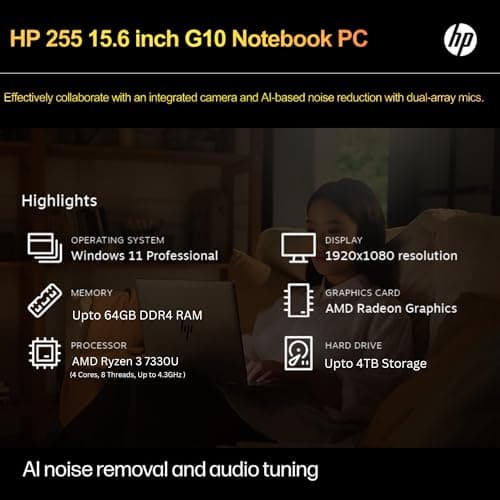 HP 255 G10 Laptop for Home or Work, 16GB RAM, 1TB SSD, 15.6" Full HD, Ryzen 3 7330U (Beat Intel i5-1135G7), HDMI, USB-C, Windows 11 Pro, Business and Fun Ready