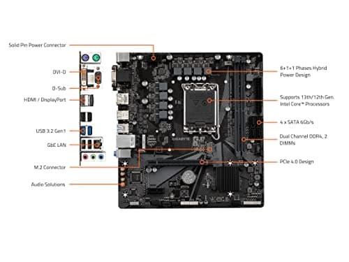 GIGABYTE H610M S2H V2 DDR4 (H610/ Intel/LGA 1700/ Micro ATX/ DDR4/ Single M.2/ PCIe 4.0/ USB 3.2 Gen1/ Realtek GbE LAN/Motherboard)