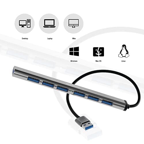 Achoro 7 Ports 3.0 & 2.0 USB Ports Hub - Aluminium Alloy - High-Speed USB Port Expander - Extra USB Hub for PC, iMac, MacBook, Windows, Desktop, and More – A Multiple Computer USB HUB (7 Ports)