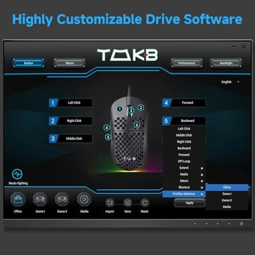TMKB Falcon M1SE Ultralight Honeycomb Gaming Mouse, High-Precision 12800DPI Optical Sensor, 6 Programmable Buttons, Customizable RGB, Drag-Free Paracord, Ergonomic, Wired - Matte White