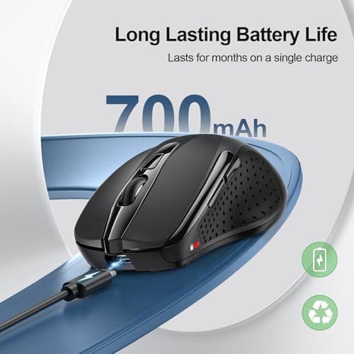 TECKNET Wireless Mouse Rechargeable, 2.4G USB-A Silent Mouse, Quiet Click, 6 Adjustable 4800 DPI, Cordless Computer Mice, Ergonomic Mice for Laptop, 6 Buttons for Chromebook, Ergo Grip - Black