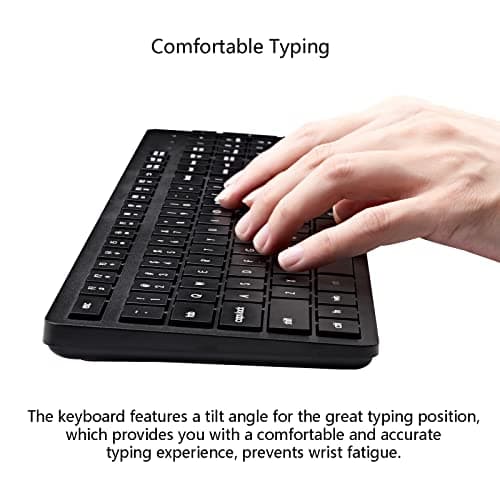 Wireless Keyboard, 2.4G USB External Silent Cordless Keyboard for Windows Chrome Laptop Computer PC Desktop Notebook Chromebook, 106 Keys Full Size with Number Pad (Black)