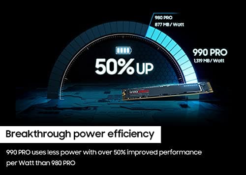 Samsung 990 PRO SSD 1TB PCIe 4.0 M.2 2280 Internal Solid State Hard Drive, Seq. Read Speeds Up to 7,450 MB/s for High End Computing, Gaming, and Heavy Duty Workstations, MZ-V9P1T0B/AM