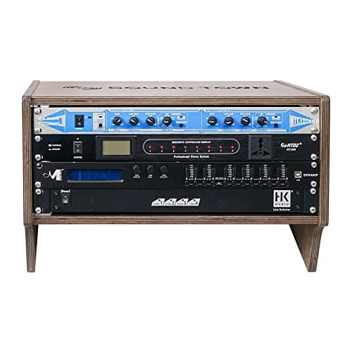 Sound Town DIY 4U Angled Desktop Turret Studio Rack with Solid Baltic Birch Plywood, Weathered Brown, Assembly Required (SDRK-Y4SLB)