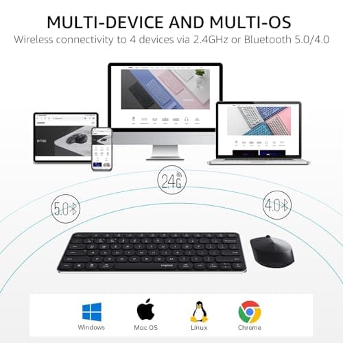 Rapoo 9010M Multi-Device Keyboard and Mouse Combo, 2.4GHz/Bluetooth 5.0/4.0 Wireless Keyboard & Mouse Set for Windows/Mac/Linux/Chrome, Support 4 Devices, Low-Profile Silent Click, Battery Powered