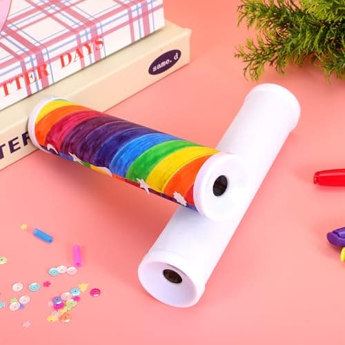 Totority Blank DIY Kaleidoscope Making Kit for Kids - 15 Pcs Variety Tool, Preschool Classic Material for Teaching, White