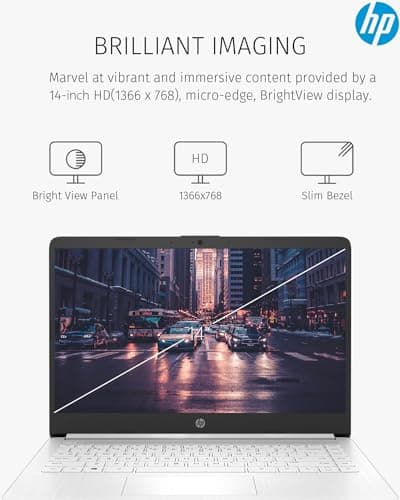 HP 14 inch Laptop Computer,Thin Lightweight 14 Laptop College Students,Intel Notebook Computer PC,8GB RAM 64GB eMMC+128GB SD Card,Windows 11 Laptop Microsoft Office 1Y,Camera,Long BatteryLife,White