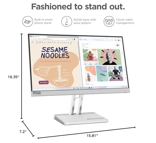 Lenovo L22e-40 Monitor, 21.45” FullHD Resolution, 250 nits Brightness, 75Hz Refresh Rate, AMD FreeSync, HDMI and VGA Ports, Tilt-Adjustable Stand, Natural Low Blue Light, Cloud Grey