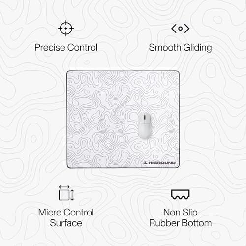 Higround SNOWSTONE Large Topograph Gaming Mousepad, Cool Medium Speed Desk Mousepad, Computer Mouse Mat, Flat Stitched Edge, Full Range of Motion, Non-Slip Rubber Base, Perfect for Gamers & Office Use