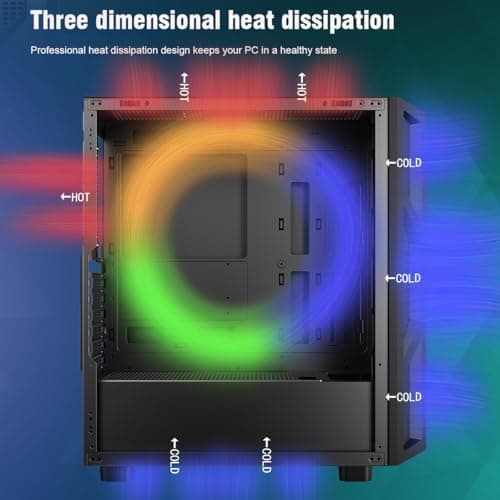 RUIX CV103 ATX Mid-Tower PC Case, Pre-Installed 4 x 120mm RGB Fans, RGB Color Lighting, Tempered Glass, USB 3.0, Gaming Computer Case, High-Airflow - Black