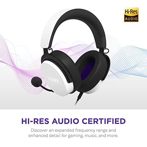 NZXT Relay Wired PC Gaming Headset - AP-WCB40-W2 - Hi-Res Audio Certified - DTS Headphone:X - 7.1 Surround Sound - Lightweight & Comfortable Design - Detachable Microphone - White