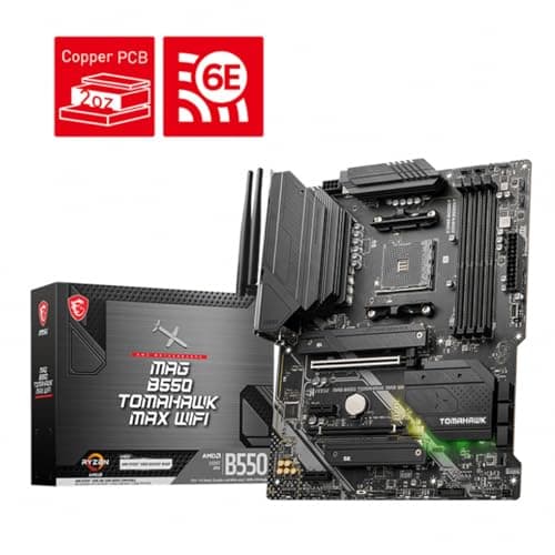 MSI MAG B550 Tomahawk MAX WiFi Gaming Motherboard (AMD Ryzen 5000 Series, AM4, DDR4, PCIe 4.0, SATA 6Gb/s, M.2, USB 3.2 Gen 2, HDMI/DP, Wi-Fi 6E, Bluetooth 5.2, 2.5Gbps LAN, ATX)