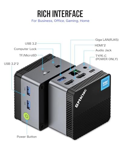 GMKtec Mini PC Intel N97 (Turbo 3.60GHz) 12GB DDR5+512GB SSD Micro Desktop Computer for Business, School, Office, Nucbox G5 12+512