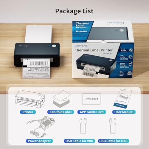 Bluetooth Thermal Shipping Label Printer, 4X6 Inkless Label Machine for iOS, Android, Laptop, Wireless Printer for Small Business, Compatible with Amazon, UPS, Shopify, Black