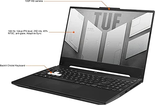 ASUS TUF Dash F15 Gaming Laptop (15.6 inches 144Hz, Intel 12th Gen i7-12650H, 64GB DDR5 RAM, 1TB PCle SSD, Geforce RTX 3070 8GB), Thunderbolt 4, Backlit KB, WiFi 6, IST Cable, Win 11 Home - Black