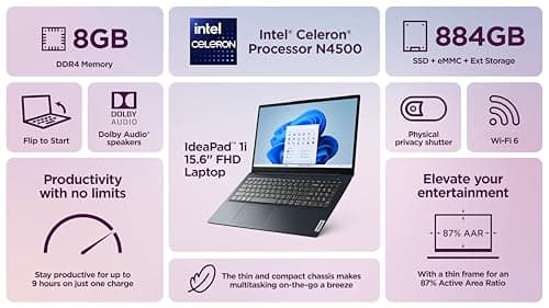 Lenovo IdeaPad Laptop for Business Student 2025, 15.6" Display, 8GB RAM + 884GB Storage (256GB SSD +128GB eMMC +500GB Ext), Dual Intel Core Processor, WiFi 6, HubxcelAccessory, Office 365 1 Yr, Win 11