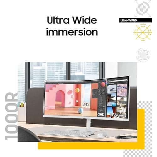 Samsung 34” ViewFinity (S65TC) Series Ultra-WQHD 1000R Curved Computer Monitor, HDR10, 100Hz, AMD FreeSync, Thunderbolt 4, Height Adjustable Stand, Built-in Speakers, Eye Care, LS34C650TANXGO, 2024