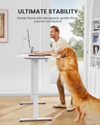 ErGear Small Height Adjustable Electric Standing Desk, 40 x 24 Inches Sit Stand up Desk, Memory Computer Home Office Desk with Two-Piece Desktop (White)