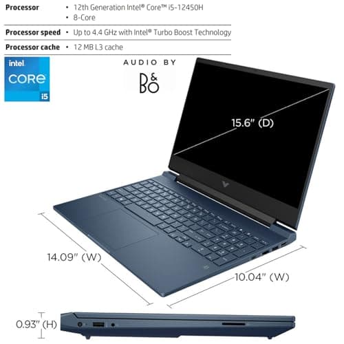 HP Victus 15.6 i5 Gaming Laptop, 15.6" FHD 1920*1080 144Hz, Intel Core i5-12450H, NVIDIA GeForce RTX 3050, 32GB RAM, 1TB SSD, Backlit KB, Touchpad, SD Card Reader, Webcam, HDMI, Wi-Fi 6, W11 H, Blue
