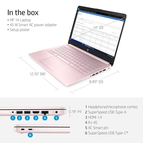 HP 14 Laptop • Back to School Limited Edition with Microsoft 365 • 4-Core Intel CPU • 8GB RAM •1600GB Storage (64GB OnBoard + 512GB P500 Portable SSD + 1TB OneDrive) • Pink • Win 11