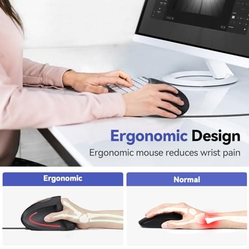 TECKNET Wired Mouse, 6400 DPI Ergonomic Mouse 6 Buttons Silent Mice 4 Adjustable DPI Vertical Mouse Compatible with Windows/Chrome/Laptop/Computerice